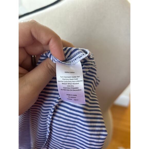 Talbots Blue & White Pin Stripe Rhinestone Bug & Flower Button Down - Picture 6 of 8